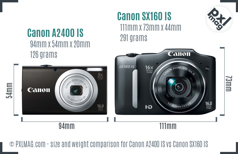 Canon A2400 IS vs Canon SX160 IS size comparison