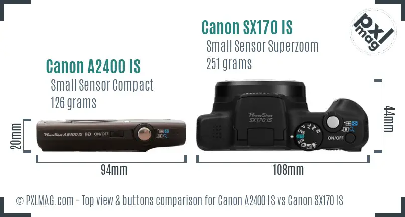 Canon A2400 IS vs Canon SX170 IS top view buttons comparison