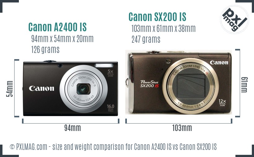Canon A2400 IS vs Canon SX200 IS size comparison