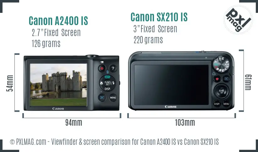 Canon A2400 IS vs Canon SX210 IS Screen and Viewfinder comparison