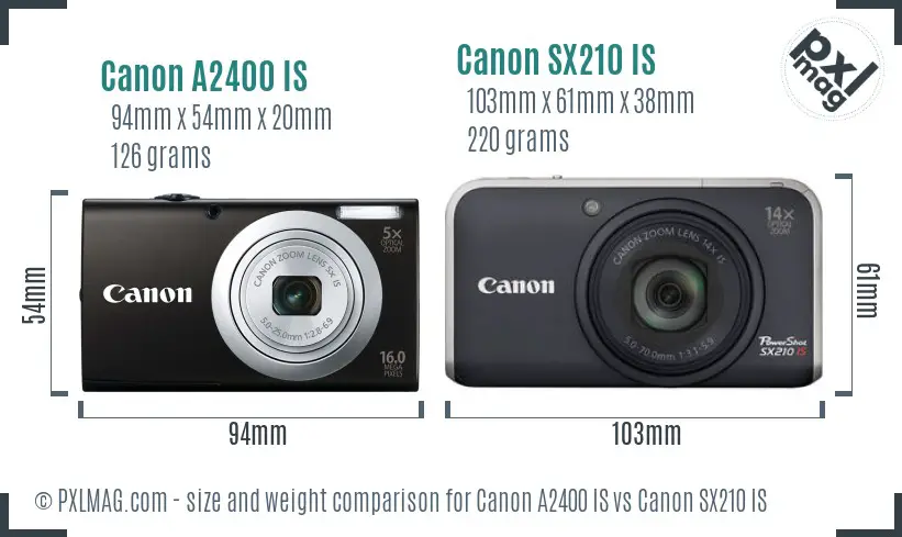 Canon A2400 IS vs Canon SX210 IS size comparison