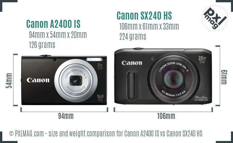 Canon A2400 IS vs Canon SX240 HS size comparison Canon A2400 IS vs Canon SX240 HS size comparison