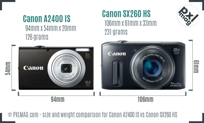Canon A2400 IS vs Canon SX260 HS size comparison