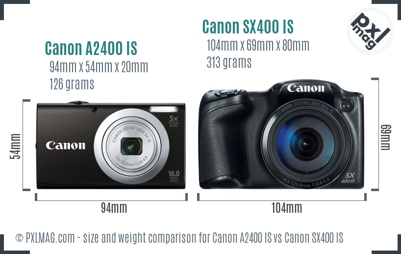 Canon A2400 IS vs Canon SX400 IS size comparison