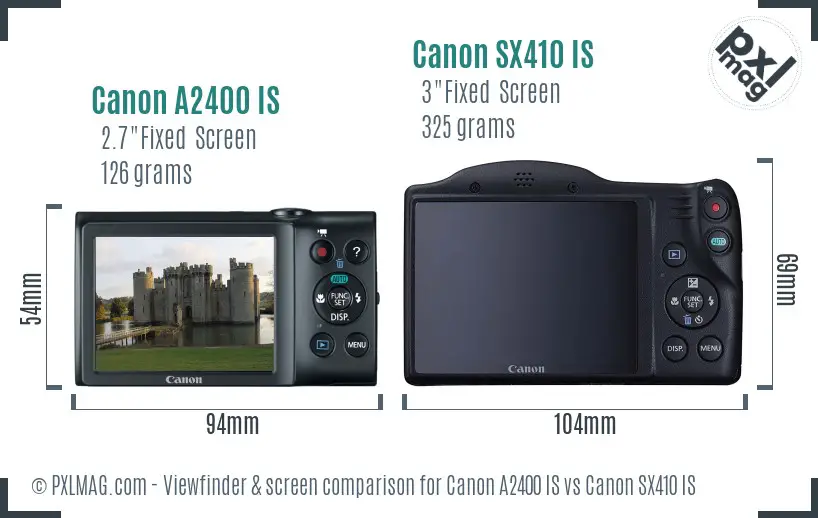 Canon A2400 IS vs Canon SX410 IS Screen and Viewfinder comparison