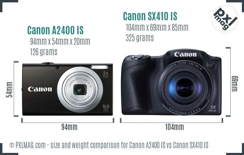 Canon A2400 IS vs Canon SX410 IS size comparison