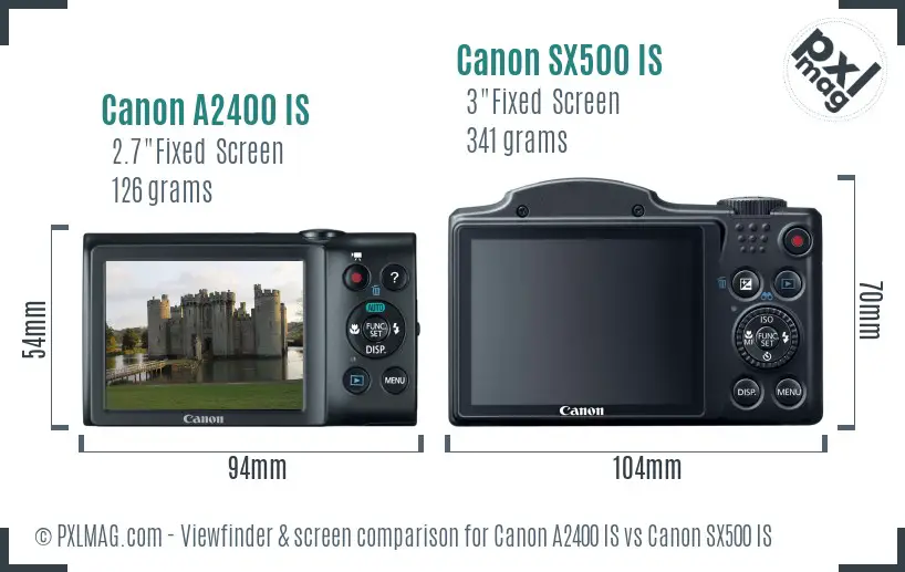 Canon A2400 IS vs Canon SX500 IS Screen and Viewfinder comparison Canon A2400 IS vs Canon SX500 IS Screen and Viewfinder comparison