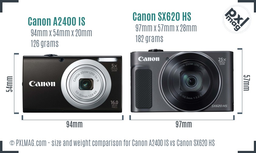 Canon A2400 IS vs Canon SX620 HS size comparison