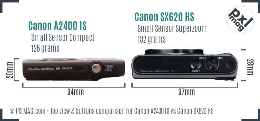 Canon A2400 IS vs Canon SX620 HS top view buttons comparison