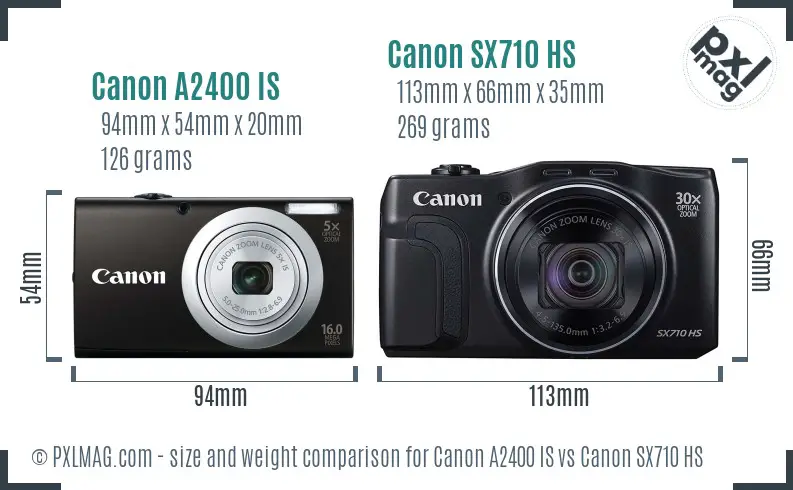 Canon A2400 IS vs Canon SX710 HS size comparison Canon A2400 IS vs Canon SX710 HS size comparison