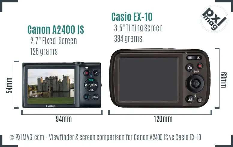 Canon A2400 IS vs Casio EX-10 Screen and Viewfinder comparison