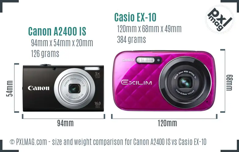 Canon A2400 IS vs Casio EX-10 size comparison