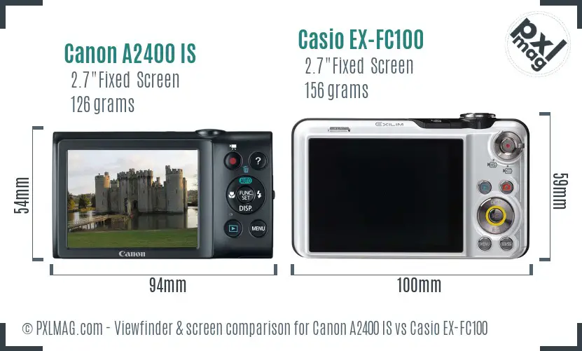 Canon A2400 IS vs Casio EX-FC100 Screen and Viewfinder comparison