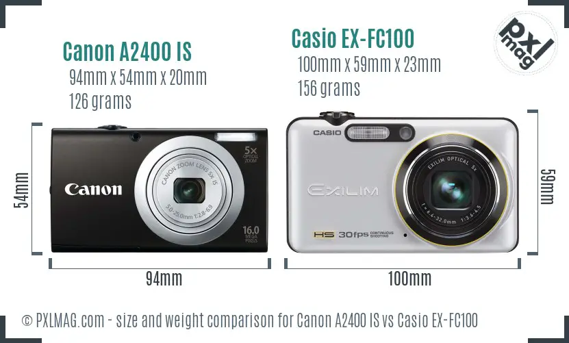 Canon A2400 IS vs Casio EX-FC100 size comparison