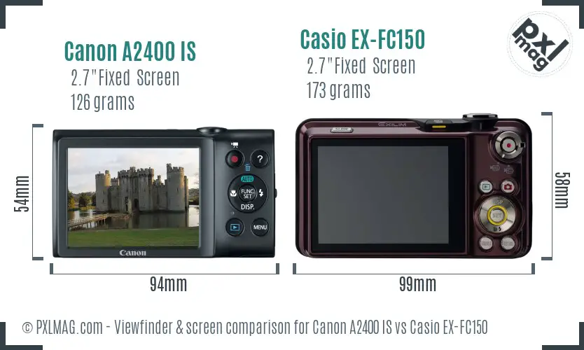 Canon A2400 IS vs Casio EX-FC150 Screen and Viewfinder comparison
