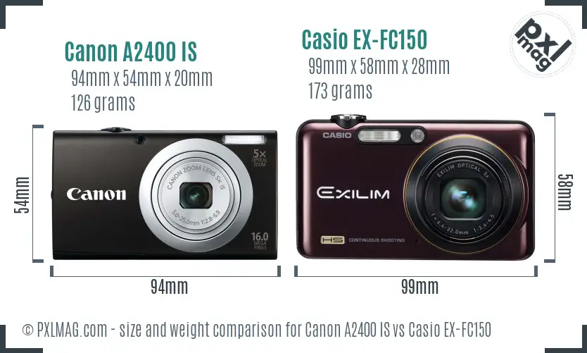 Canon A2400 IS vs Casio EX-FC150 size comparison