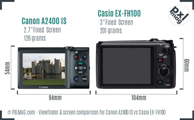 Canon A2400 IS vs Casio EX-FH100 Screen and Viewfinder comparison