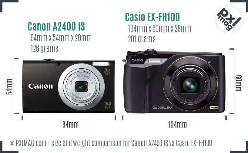 Canon A2400 IS vs Casio EX-FH100 size comparison