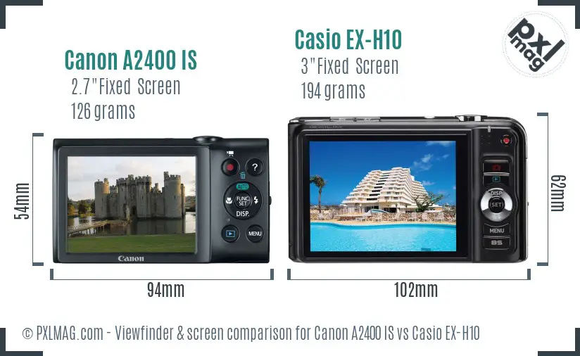 Canon A2400 IS vs Casio EX-H10 Screen and Viewfinder comparison