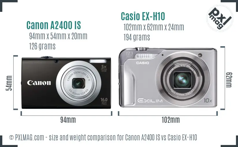 Canon A2400 IS vs Casio EX-H10 size comparison
