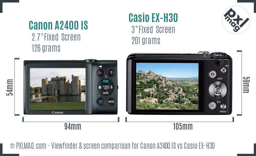 Canon A2400 IS vs Casio EX-H30 Screen and Viewfinder comparison