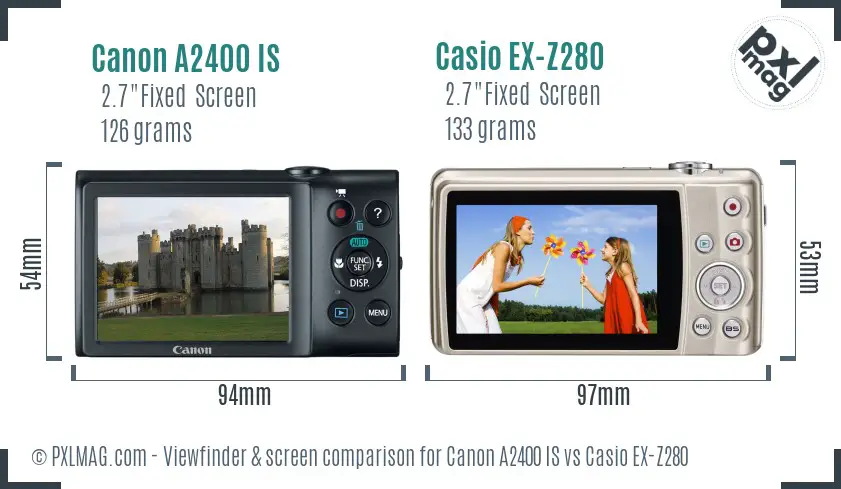 Canon A2400 IS vs Casio EX-Z280 Screen and Viewfinder comparison