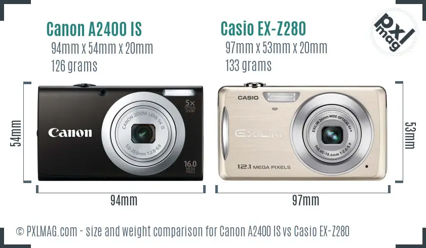 Canon A2400 IS vs Casio EX-Z280 size comparison