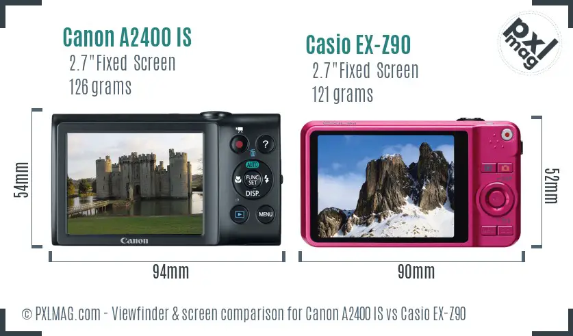 Canon A2400 IS vs Casio EX-Z90 Screen and Viewfinder comparison