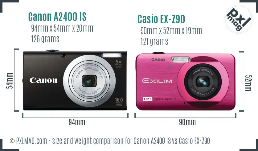 Canon A2400 IS vs Casio EX-Z90 size comparison