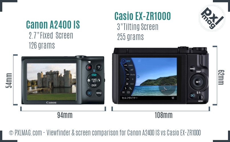 Canon A2400 IS vs Casio EX-ZR1000 Screen and Viewfinder comparison