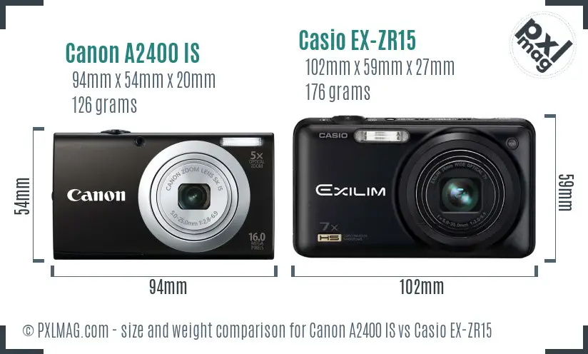 Canon A2400 IS vs Casio EX-ZR15 size comparison