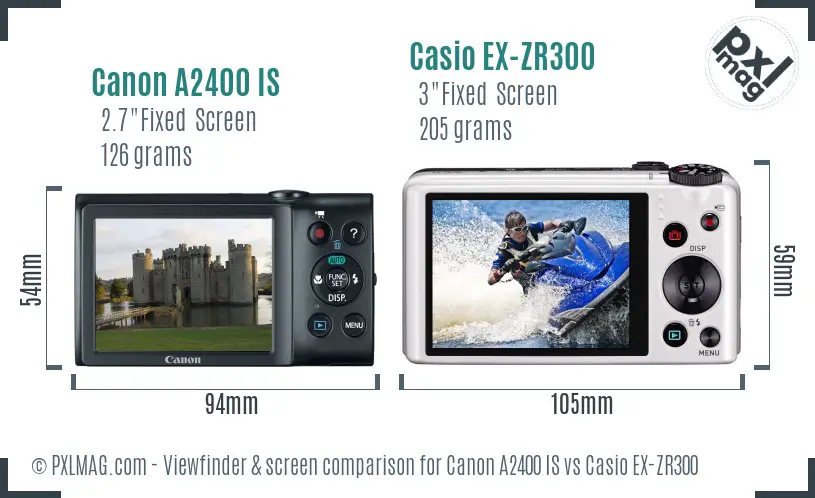 Canon A2400 IS vs Casio EX-ZR300 Screen and Viewfinder comparison