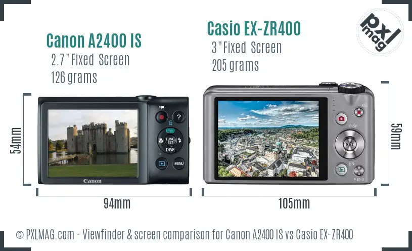 Canon A2400 IS vs Casio EX-ZR400 Screen and Viewfinder comparison