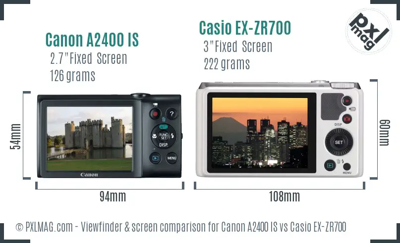 Canon A2400 IS vs Casio EX-ZR700 Screen and Viewfinder comparison Canon A2400 IS vs Casio EX-ZR700 Screen and Viewfinder comparison