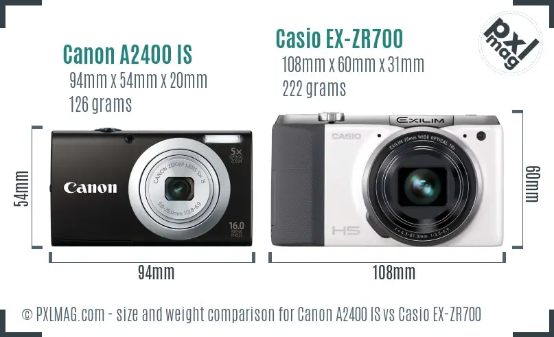 Canon A2400 IS vs Casio EX-ZR700 size comparison Canon A2400 IS vs Casio EX-ZR700 size comparison