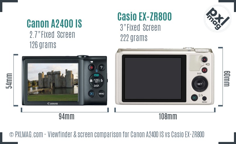 Canon A2400 IS vs Casio EX-ZR800 Screen and Viewfinder comparison