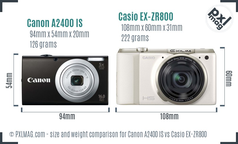 Canon A2400 IS vs Casio EX-ZR800 size comparison