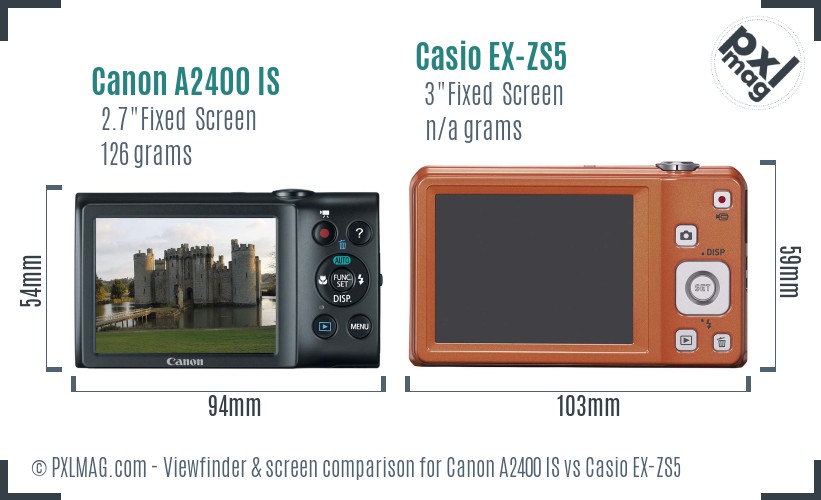 Canon A2400 IS vs Casio EX-ZS5 Screen and Viewfinder comparison