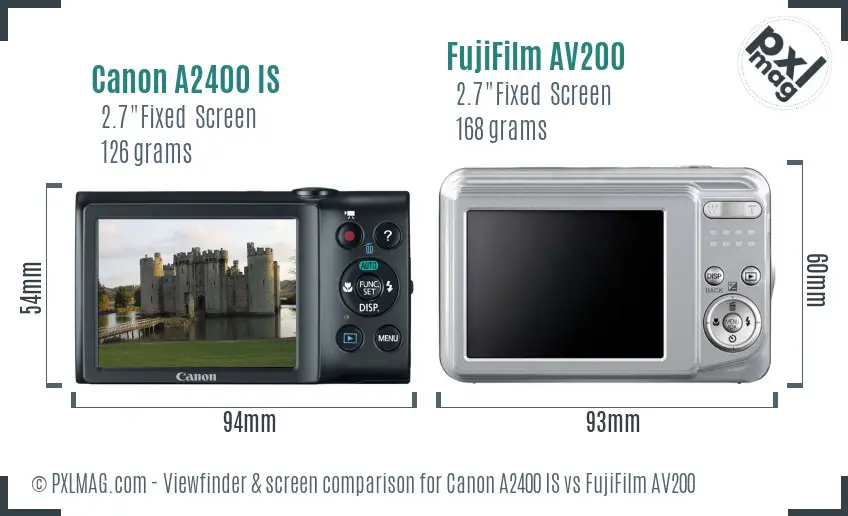 Canon A2400 IS vs FujiFilm AV200 Screen and Viewfinder comparison