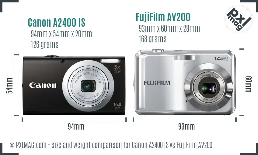 Canon A2400 IS vs FujiFilm AV200 size comparison