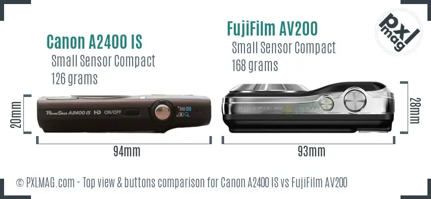 Canon A2400 IS vs FujiFilm AV200 top view buttons comparison