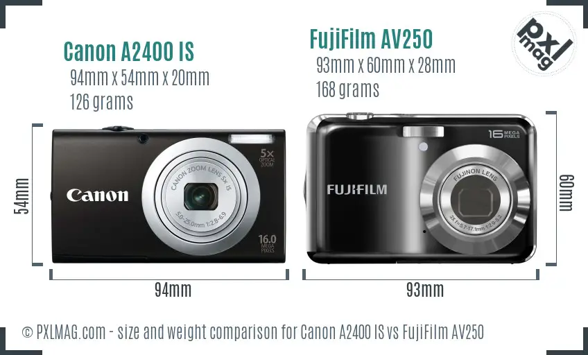Size and ergonomics comparison - Canon A2400 IS vs FujiFilm AV250