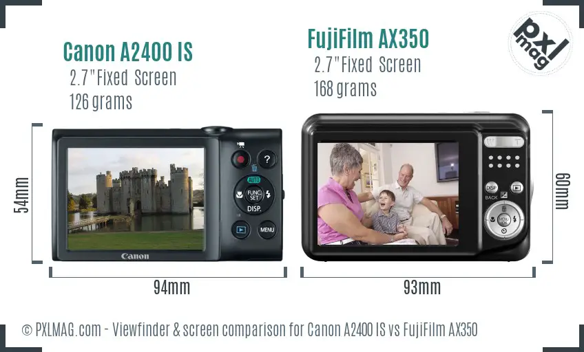 Canon A2400 IS vs FujiFilm AX350 Screen and Viewfinder comparison