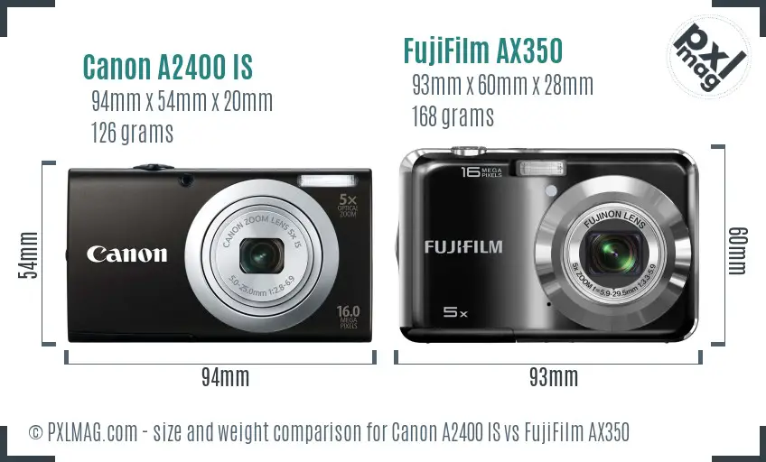 Canon A2400 IS vs FujiFilm AX350 size comparison