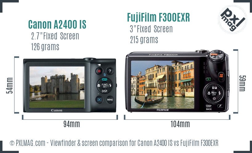 Canon A2400 IS vs FujiFilm F300EXR Screen and Viewfinder comparison
