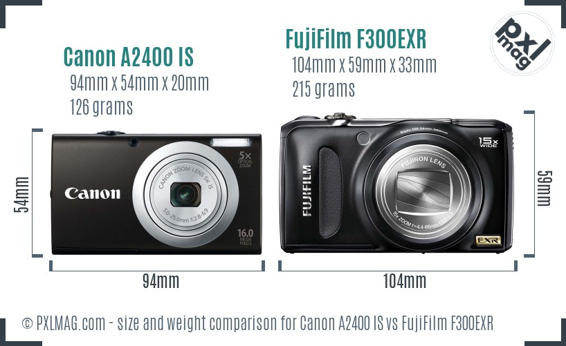 Canon A2400 IS vs FujiFilm F300EXR size comparison