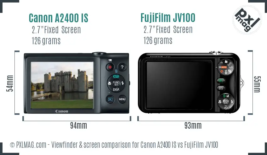Canon A2400 IS vs FujiFilm JV100 Screen and Viewfinder comparison Canon A2400 IS vs FujiFilm JV100 Screen and Viewfinder comparison