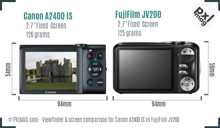 Canon A2400 IS vs FujiFilm JV200 Screen and Viewfinder comparison
