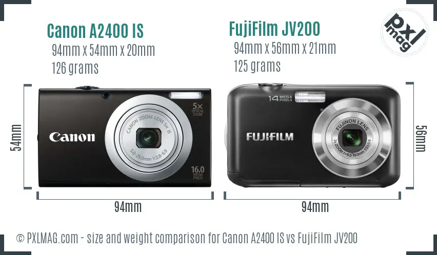 Canon A2400 IS vs FujiFilm JV200 size comparison