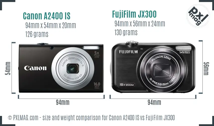 Canon A2400 IS vs FujiFilm JX300 size comparison Canon A2400 IS vs FujiFilm JX300 size comparison